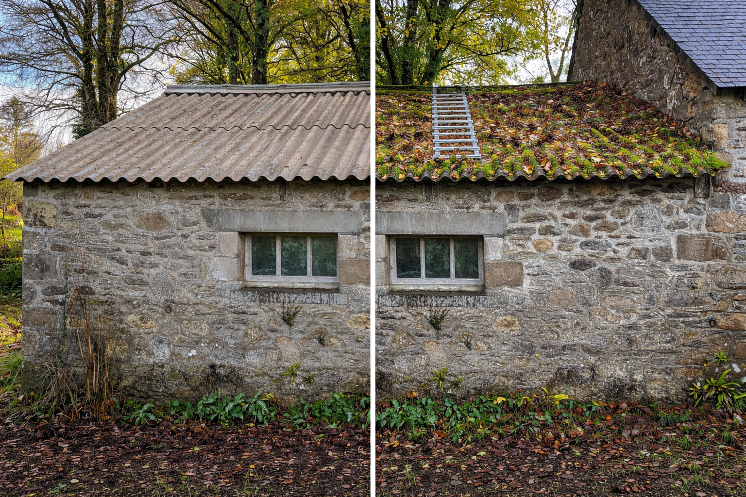 Avant / après — rénovation d'une toiture par TB Toiture en Moselle